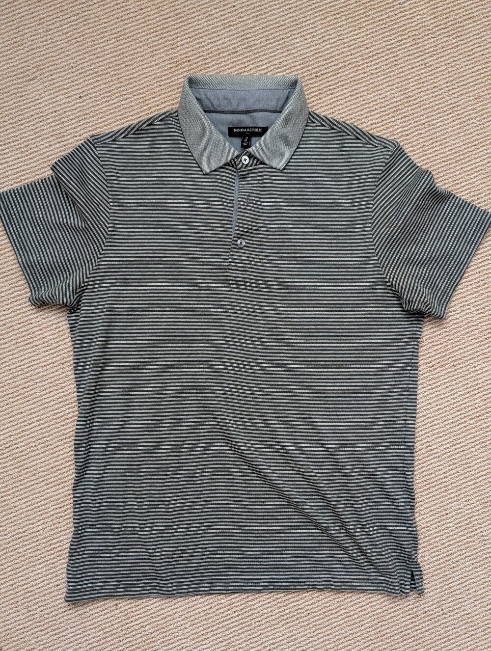 Banana Republic Men's Black and Grey Thin-Striped Polo